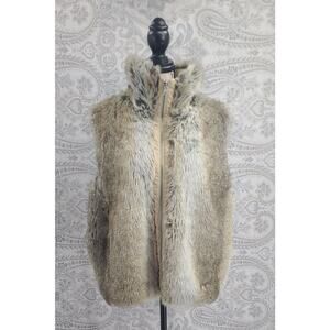 Women's weatherproof faux fur sleeveless coat.